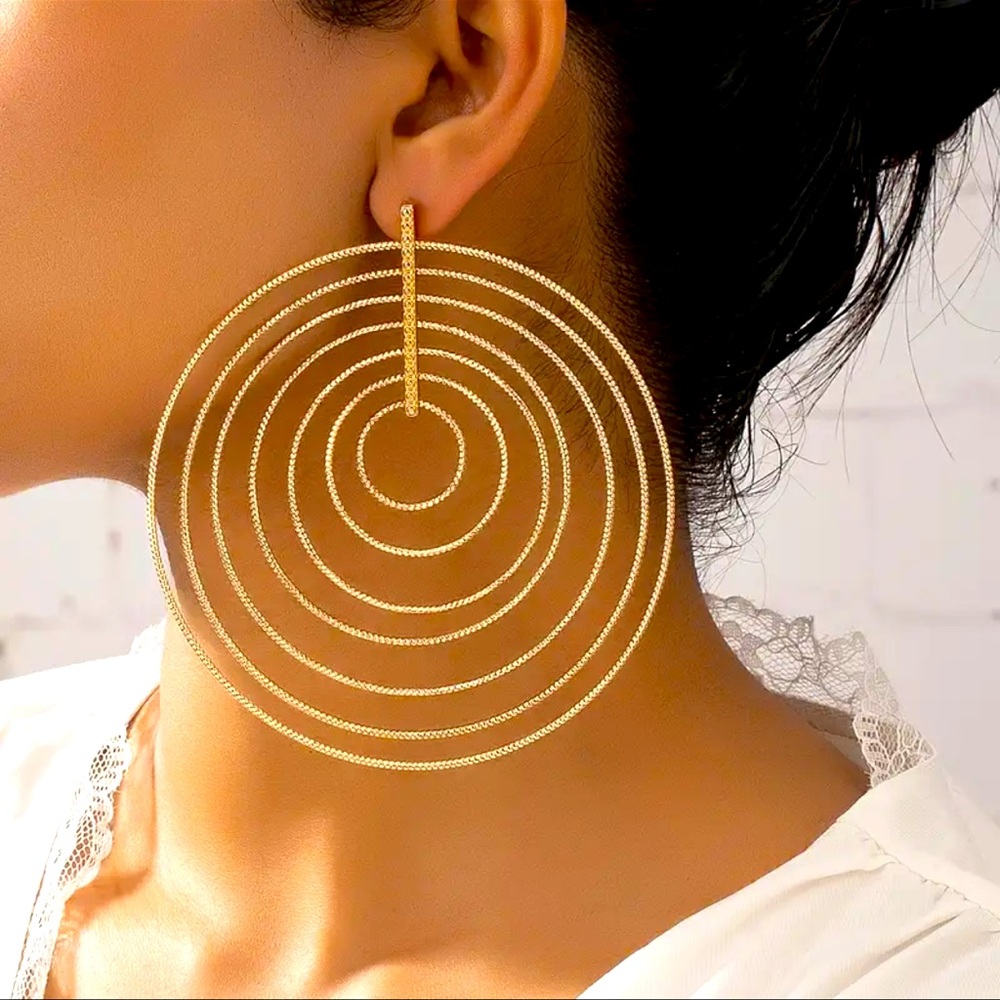 NEW Anthropologie Oversized Large  Gold Hoop Earrings Modern gold hoops